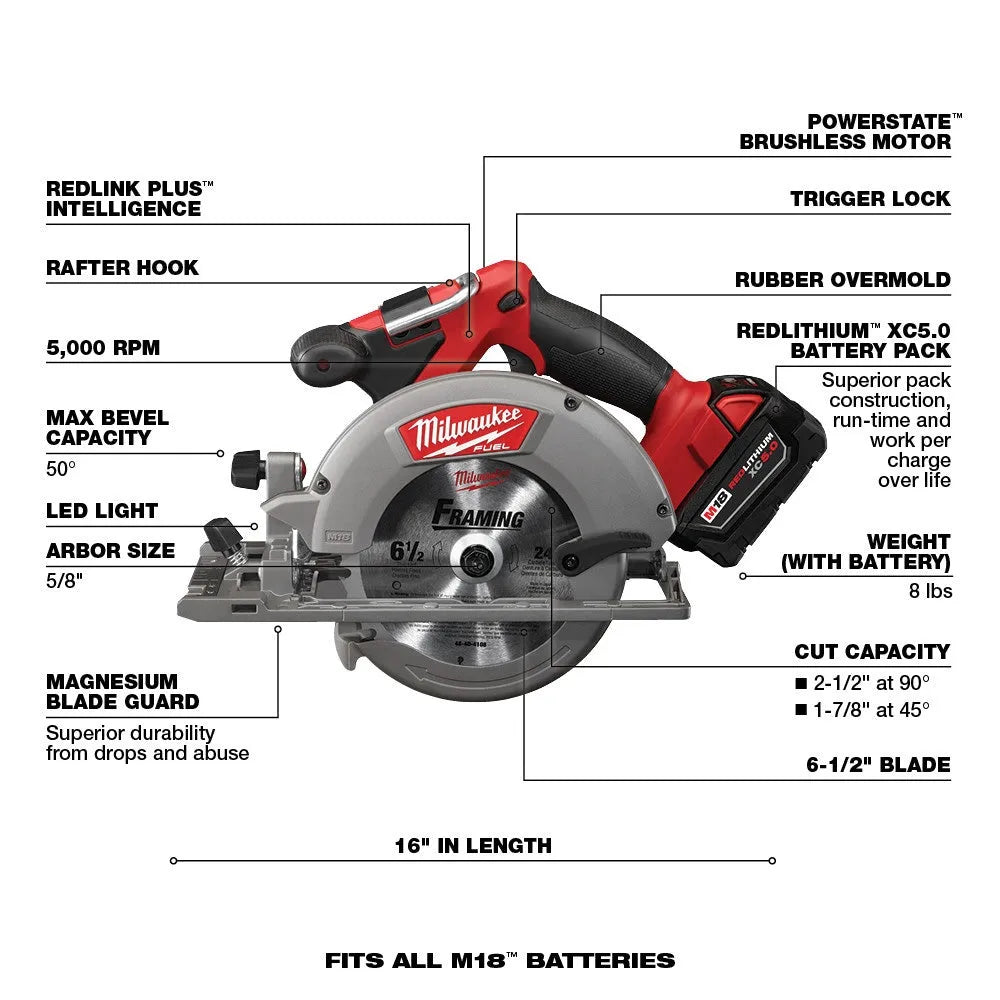 2025 Kit combinado M18 FUEL 18V con 7 herramientas y batería de 5,0 Ah de ion de litio sin escobillas