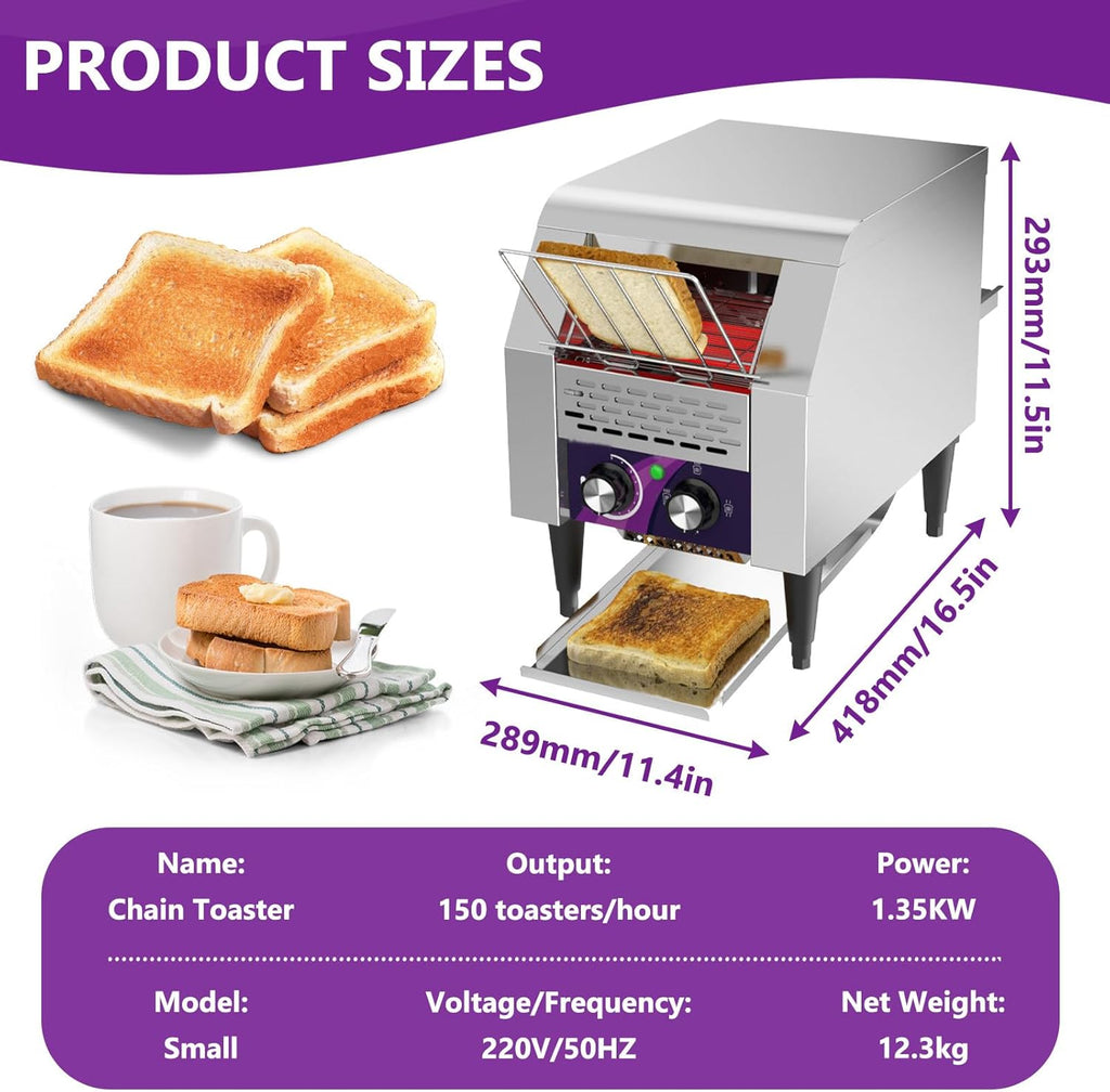 Kommerzieller Toaster, 150/300/450 Toastscheiben pro Stunde, mit Heizkettenförderung, robust, für kleine Theken