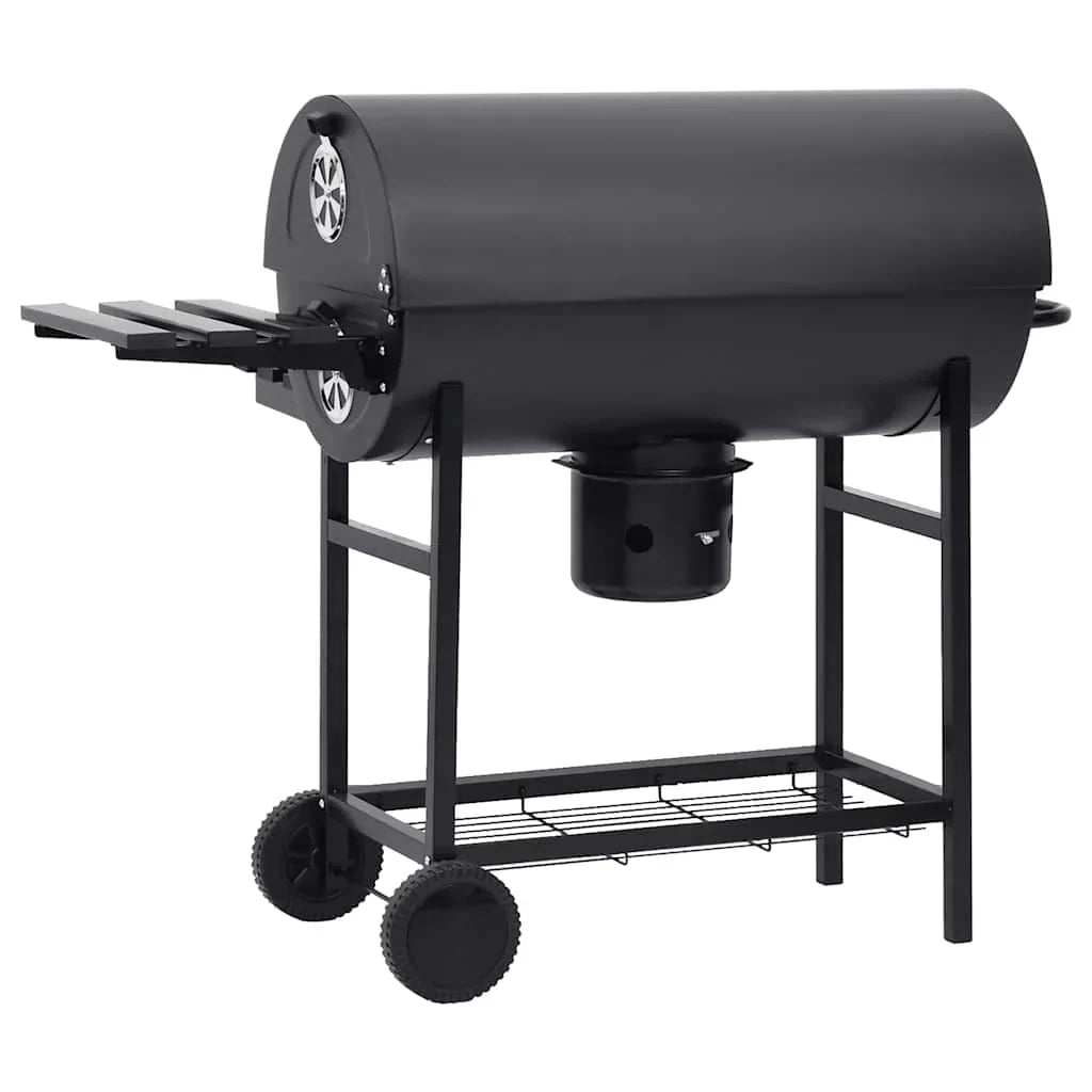 2026 Barbacoa con ruedas y estantes, negra, acero, 115 x 85 x 95 cm, barbacoa exterior