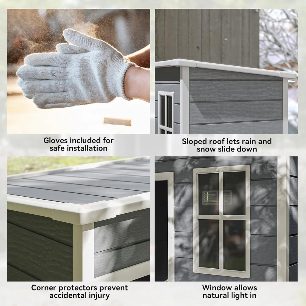 Outsunny Caseta de Jardín Exterior, 1,14 m², 151x92x193 cm, Cobertizo de Jardín Exterior con Suelo, Puerta Corredera, Ventana y Techo Inclinado, para Almacenamiento de Herramientas, Gris