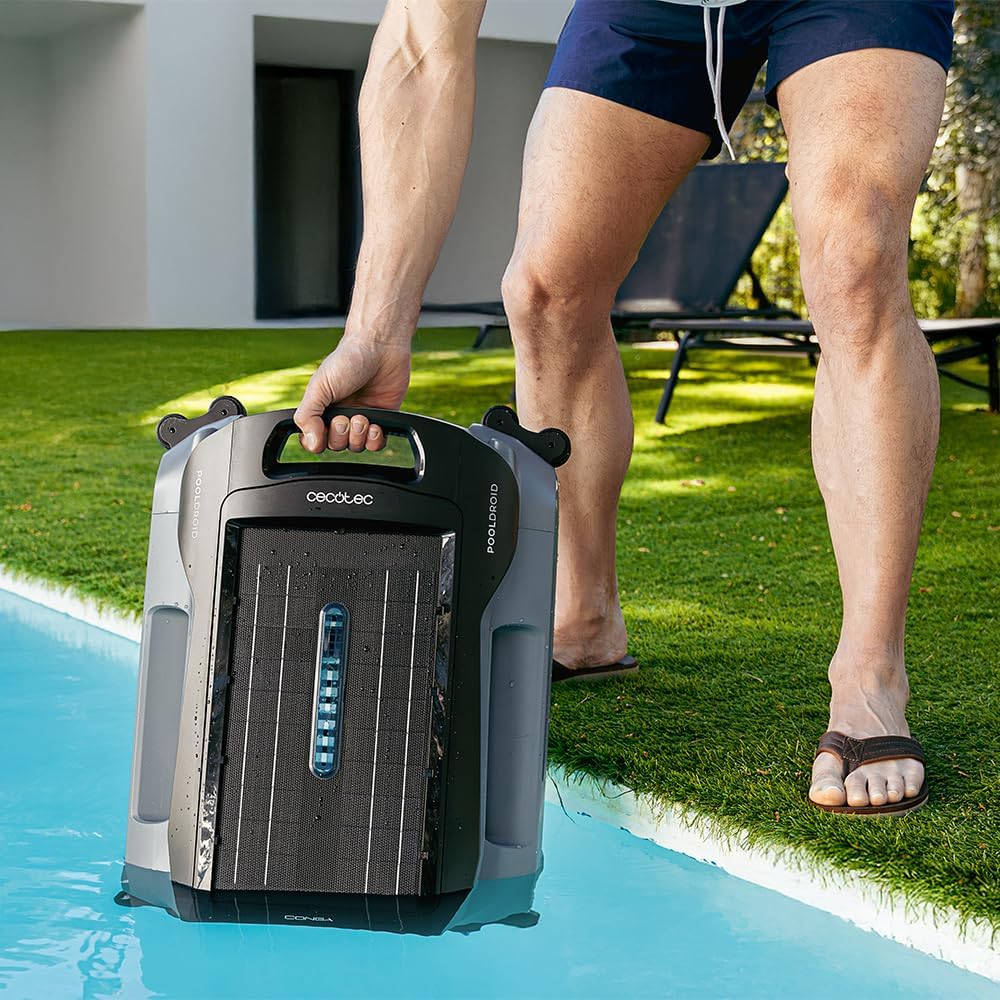 Cecotec Roboter-Poolreiniger für Oberfläche und Wasserlinie Conga Pooldroid AquaSkater. Solarladung, 16 Stunden Akkulaufzeit, 4,5-Liter-Korb und ein 187,5 μm Filter, Ultraschall-Sensornavigation