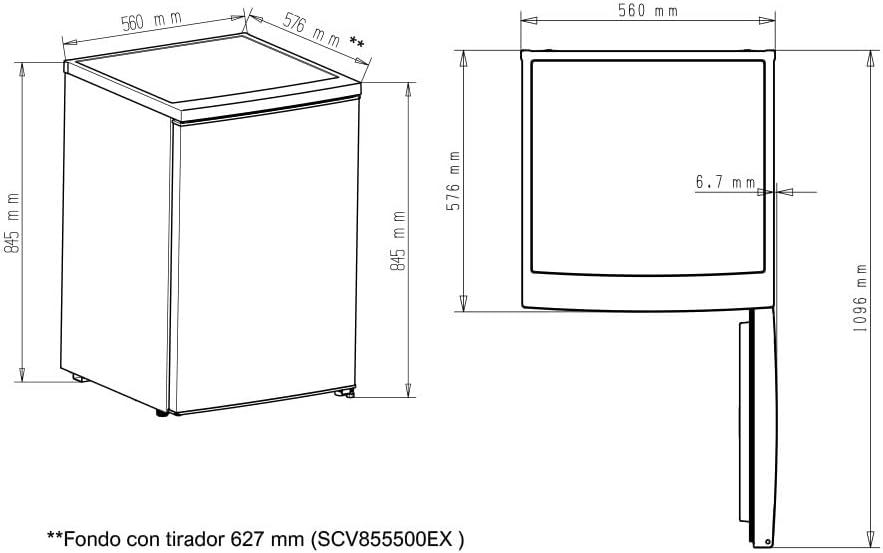Svan Gefrierschrank Inox SCV855500EX. 85 Liter Fassungsvermögen, wechselbarer Türanschlag, geringe Geräuschentwicklung, Energieeffizienzklasse E