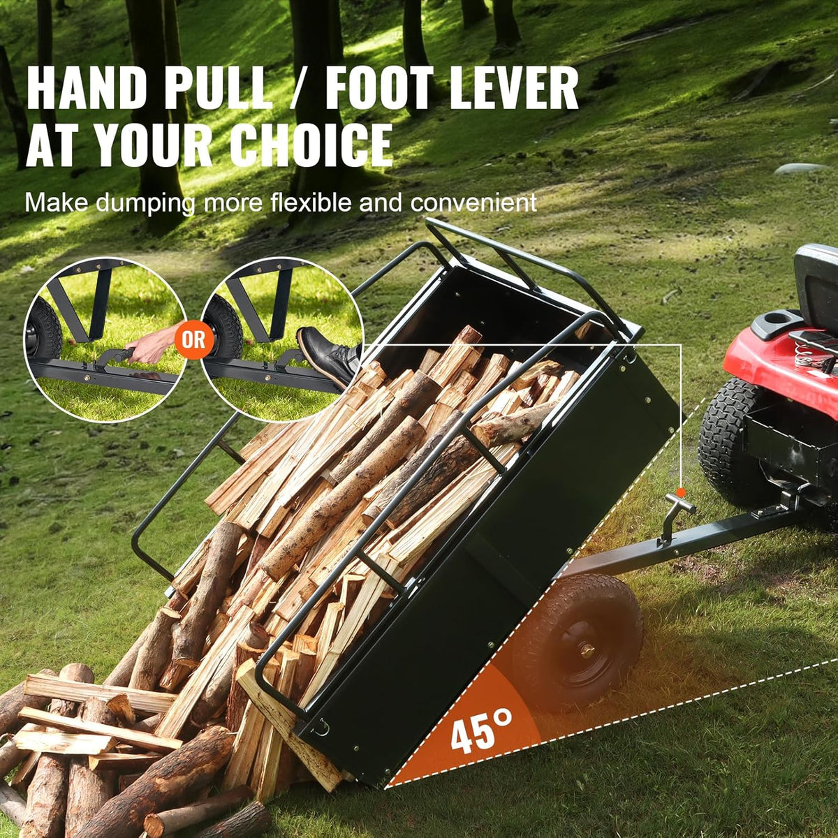 VEVOR Kippanhänger, Ladekapazität 340 kg, robuster Garten-Nutzanhänger mit abnehmbaren Seiten, 0,4 m³ Kipp-Transportwagen für Traktor, Rasenmäher, ATV, 200x66x76cm