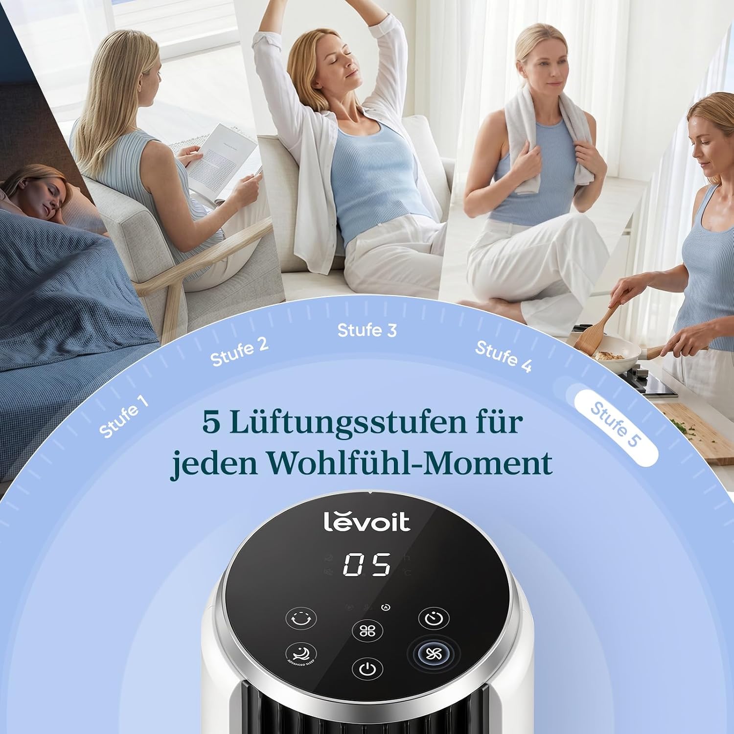 Levoit-Turmventilator mit Fortschrittlichem Schlafmodus-Ventilator leise 12Std Timer 4 Modi 5 Geschwindigkeiten-Automatikbetrieb mit Sensor-Oszillation Tower Fan mit Fernbedienung Weiß 92CM
