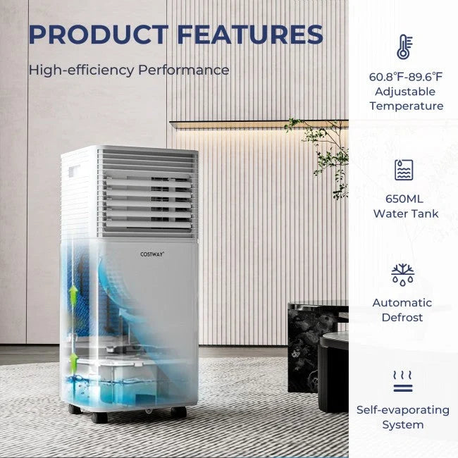 Tragbare 3-in-1-Klimaanlage 8000 BTU mit Entfeuchter und Ventilatorfunktion