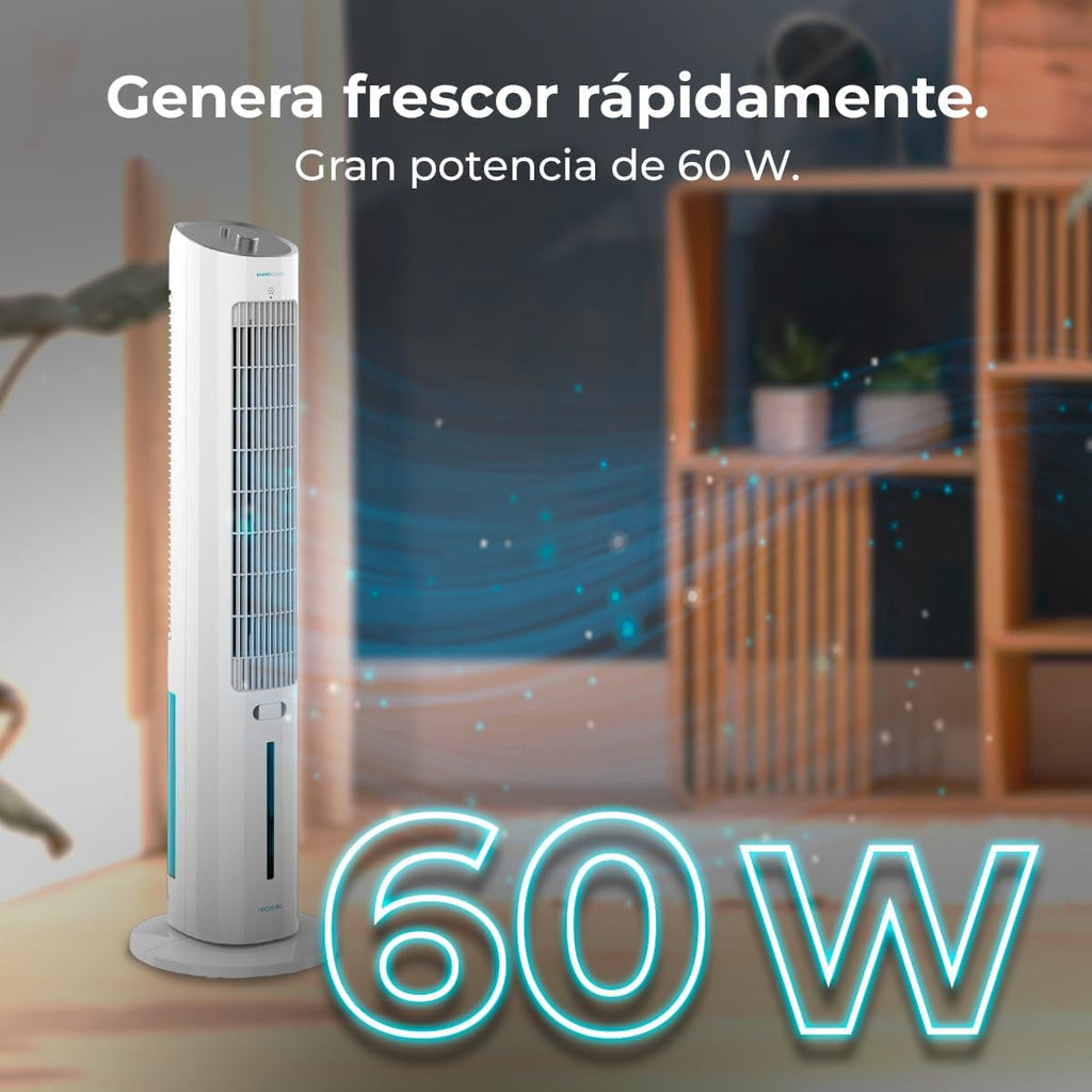 Cecotec Climatizador Evaporativo EnergySilence 2000 SkyCool. 60W, Depósito de 3L, Compatible con Aceites esenciales, 3 Velocidades, Oscilación de 50º, Asa en la Parte superior