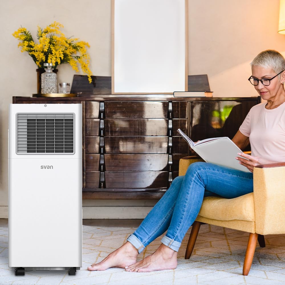 Svan Tragbare Klimaanlage, 9000 BTU. SAAP900F. Nur Kühlen, LED-Touch-Display, Timer, Fernbedienung, Fensterinstallationskit enthalten, Energieeffizienzklasse A