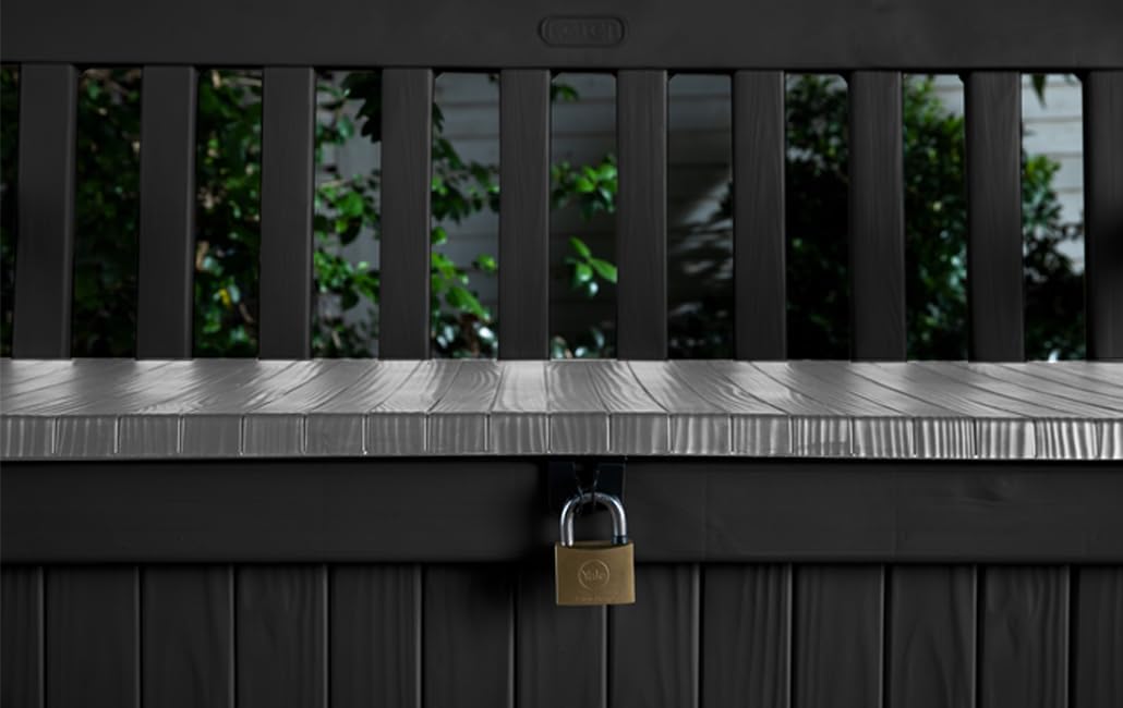 2026 Keter Eden - Banco arcón Exterior, Baúl almacenaje, Capacidad 265L, Resina, Color Beige, 140 x 60 x 84 cm