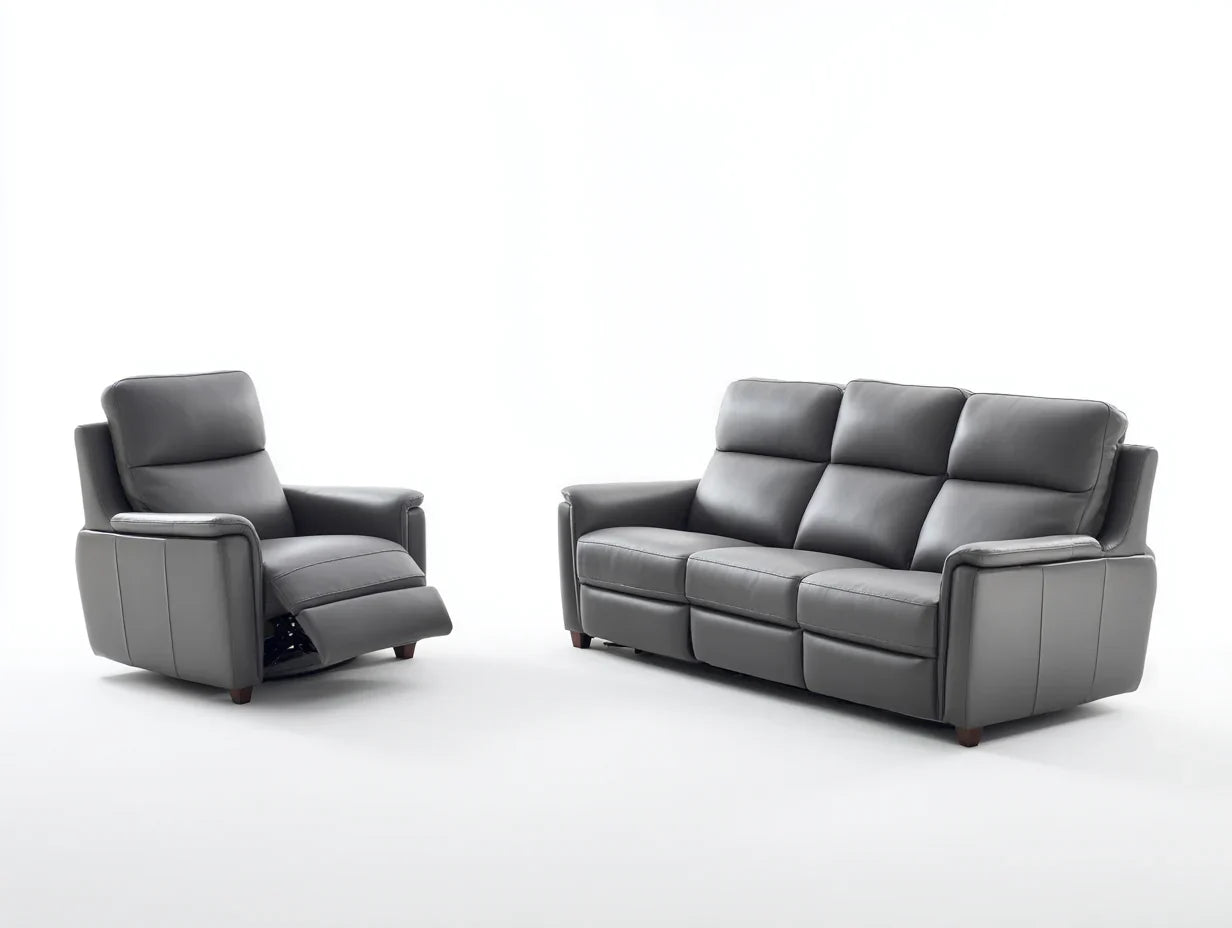 Sofa-Set Relaxfunktion Kunstleder 210x95x102 cm - grau - modernes Design für Wohnzimmer