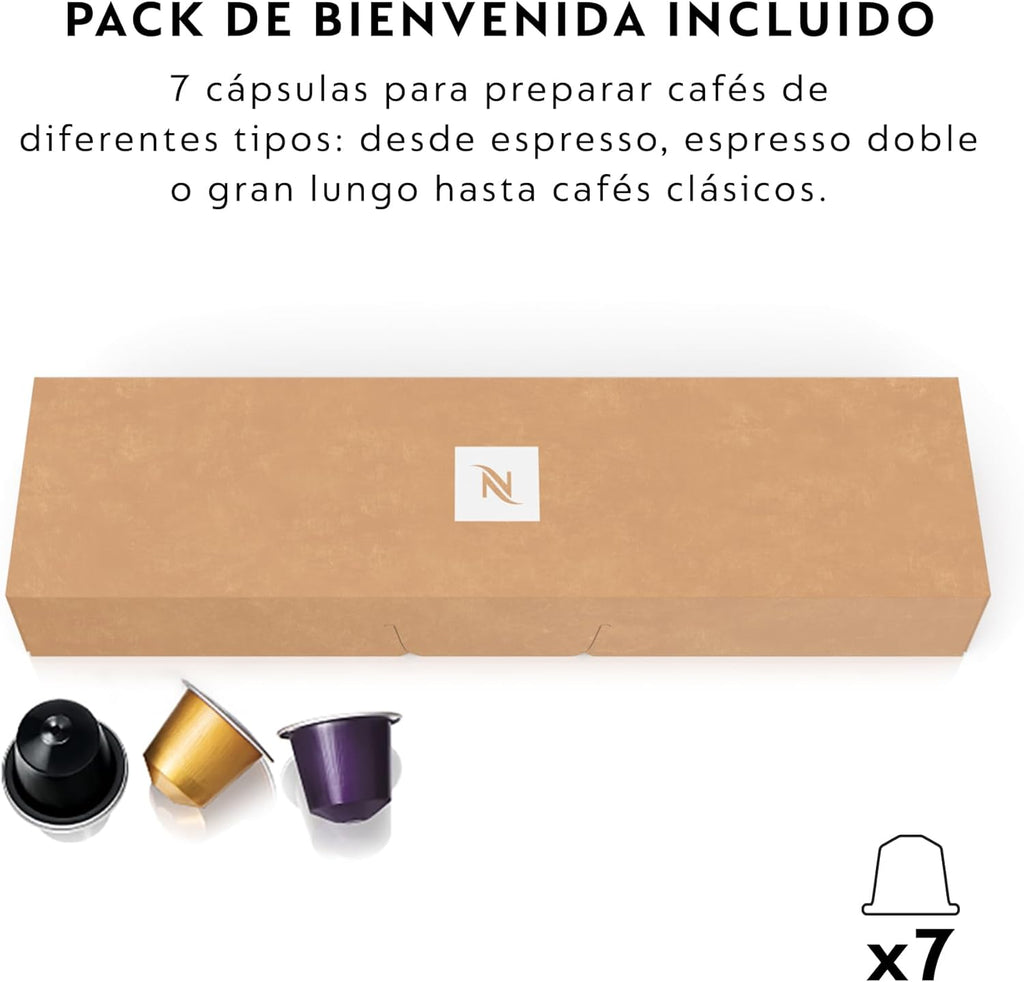 Nespresso Krups Essenza Mini XN1101 - Cafetera monodosis de cápsulas Nespresso, compacta, 19 bares, apagado automático, color blanco (Pack Cápsulas bienvenida incluido)