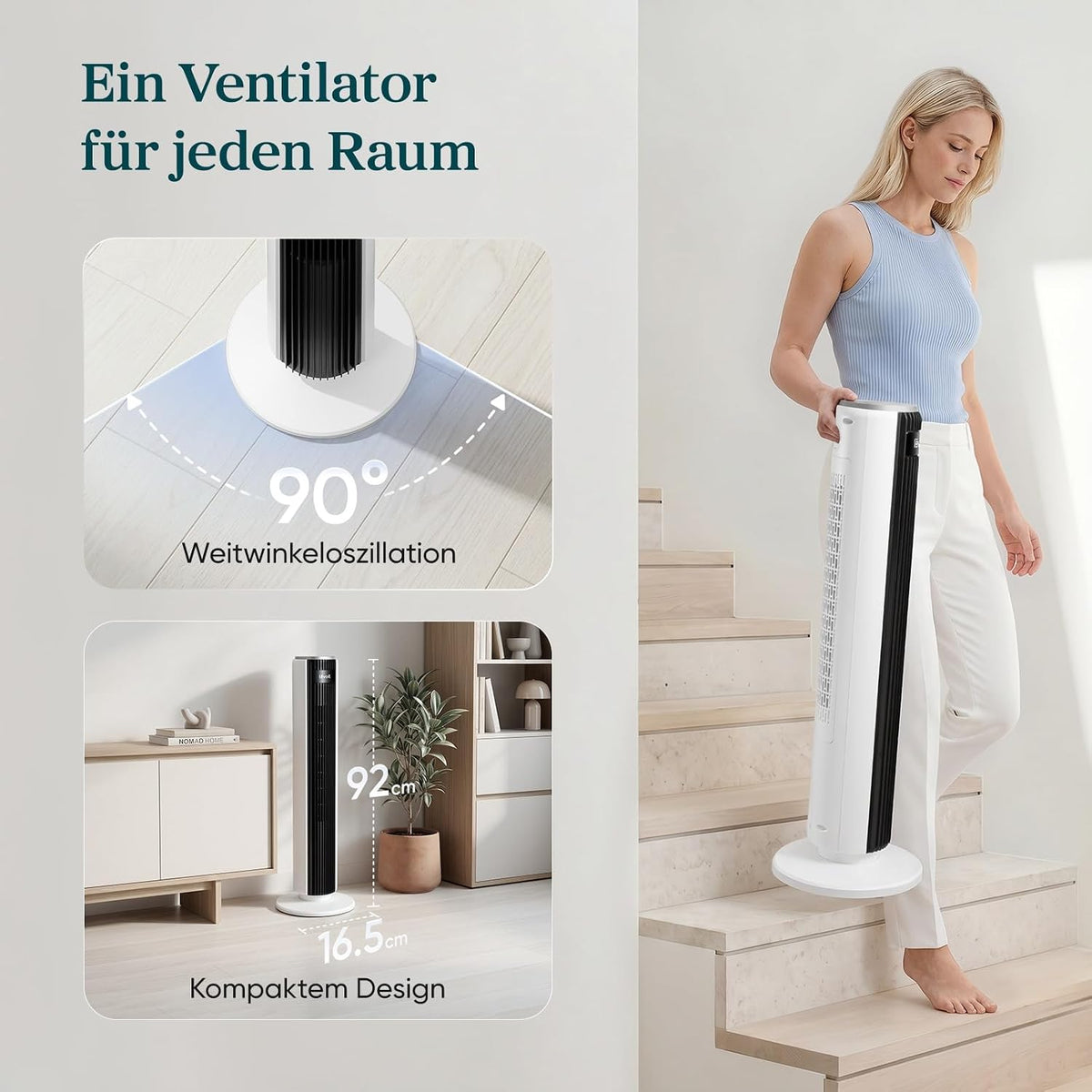 Levoit-Turmventilator mit Fortschrittlichem Schlafmodus-Ventilator leise 12Std Timer 4 Modi 5 Geschwindigkeiten-Automatikbetrieb mit Sensor-Oszillation Tower Fan mit Fernbedienung Weiß 92CM