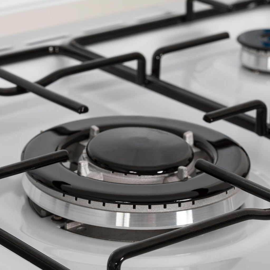 Aspes Cocina Gas Butano 3 Zonas de Cocción, Blanco AKG3500PB. Control Manual, Quemador WOK triple llama, Compartimento Bombona, Tapa Abatible