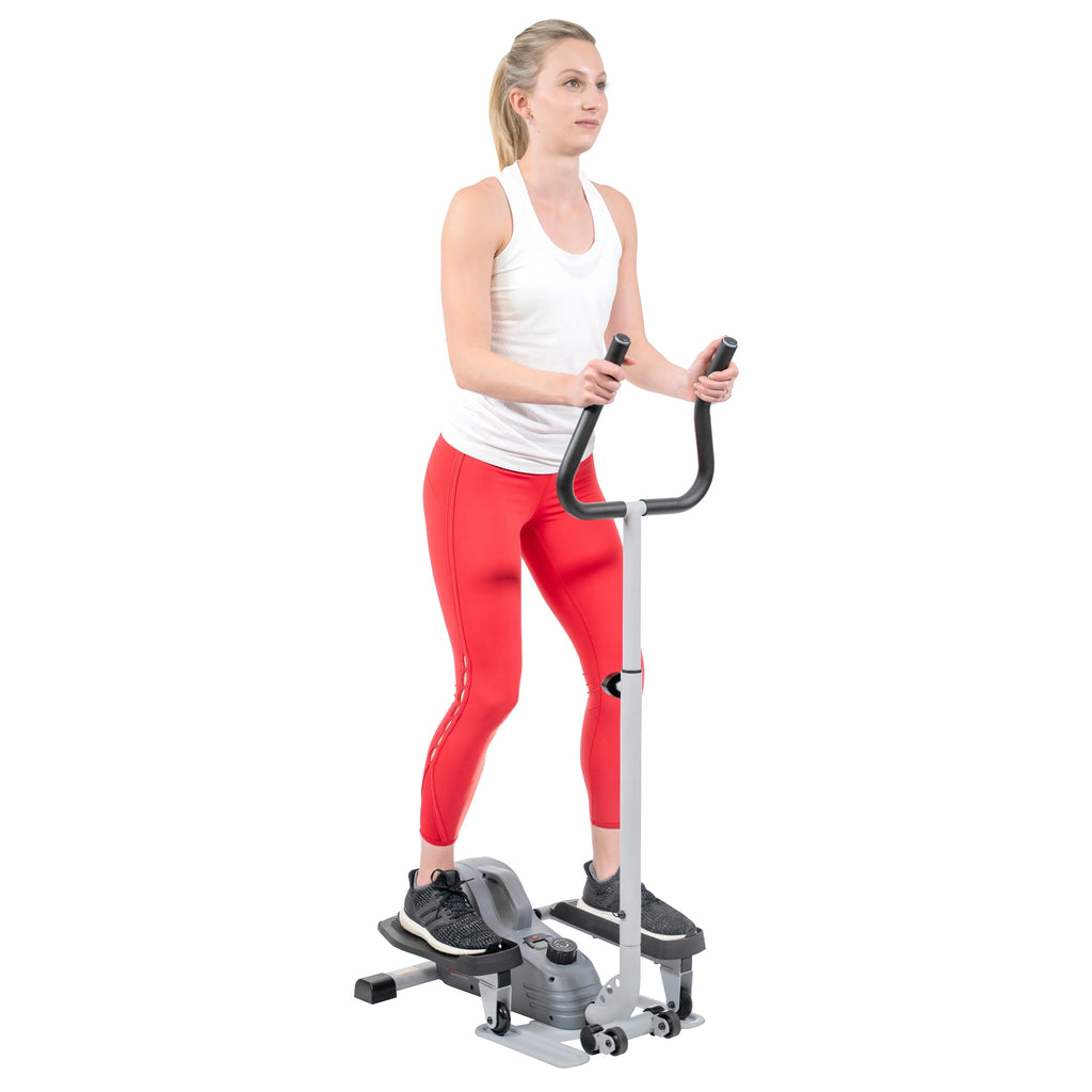 Sunny Health & Fitness Elíptica magnética compacta con manillar – stepper portátil para entrenamiento en casa, modelo SF-E3988.