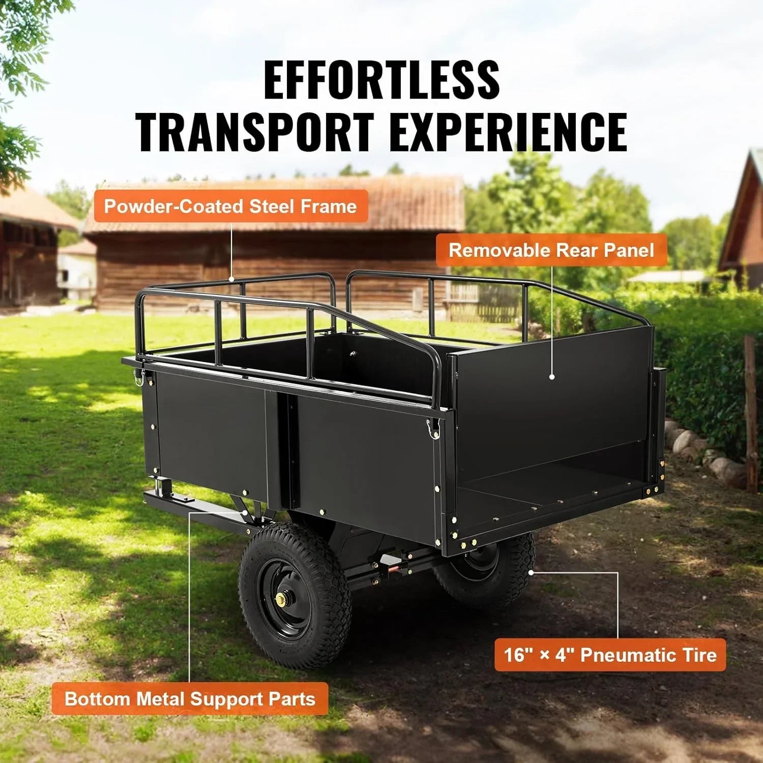 VEVOR Kippanhänger, Ladekapazität 340 kg, robuster Garten-Nutzanhänger mit abnehmbaren Seiten, 0,4 m³ Kipp-Transportwagen für Traktor, Rasenmäher, ATV, 200x66x76cm