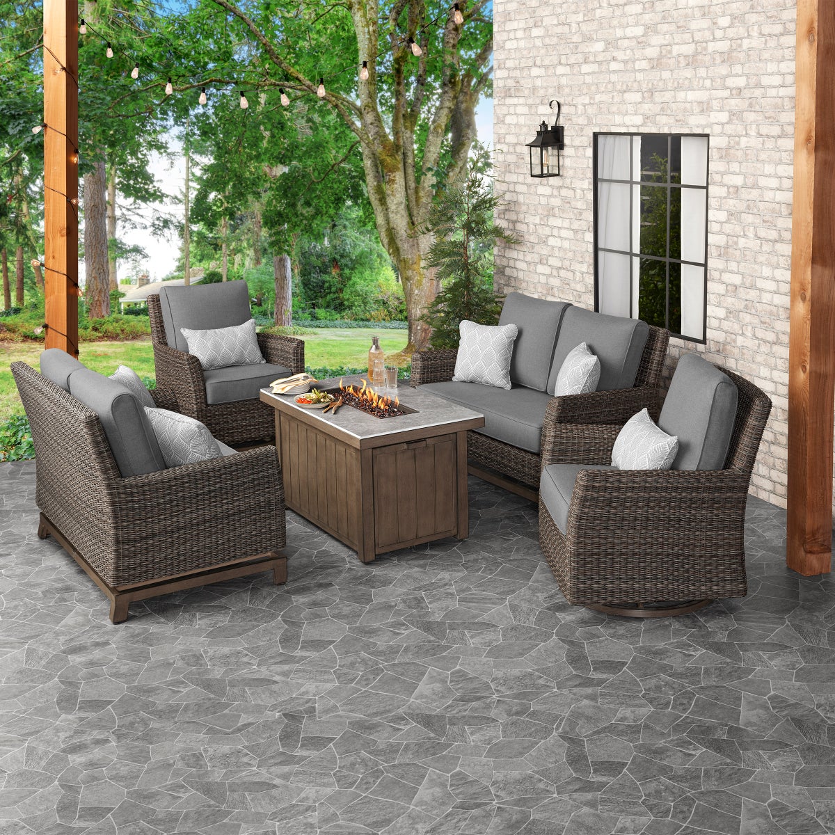 2026 Nuevo conjunto de muebles de exterior de 5 piezas con fuego Agio para patio