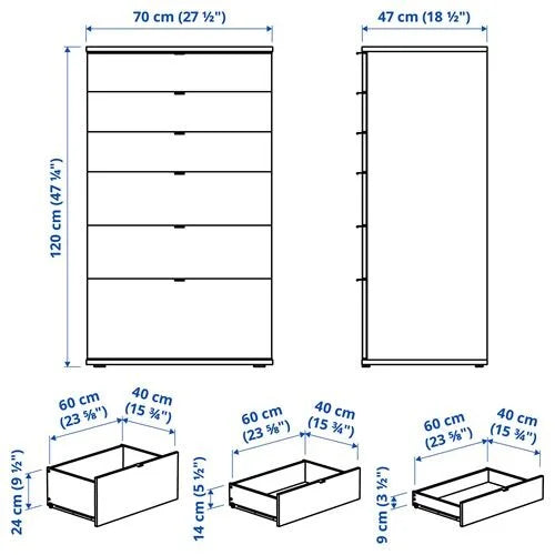 IKEA VIHALS 6 Schubladen Kommode, weiß, 70x47x120 cm