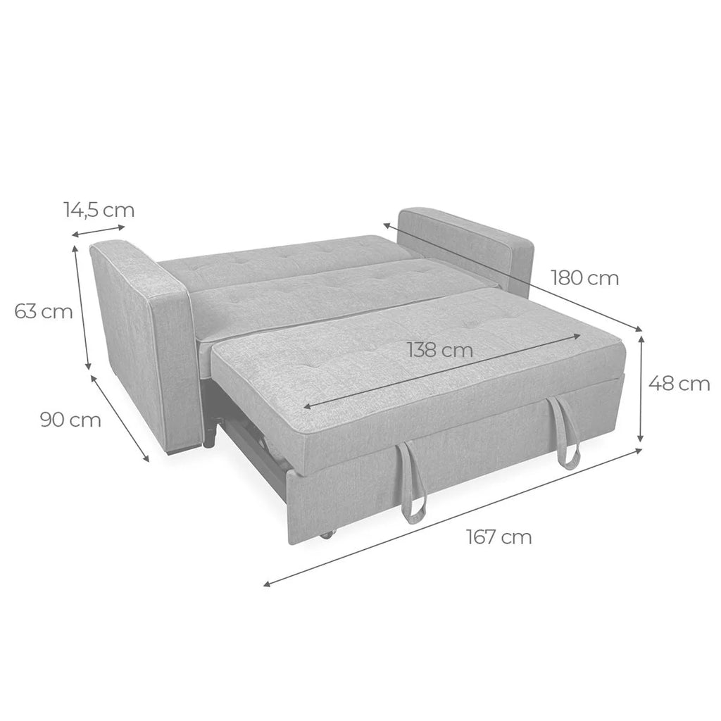 Zweisitzer Schlafsofa, Modell Vienna, mit Armlehnen, Grau, Modernes Design, Praktisch und Funktional