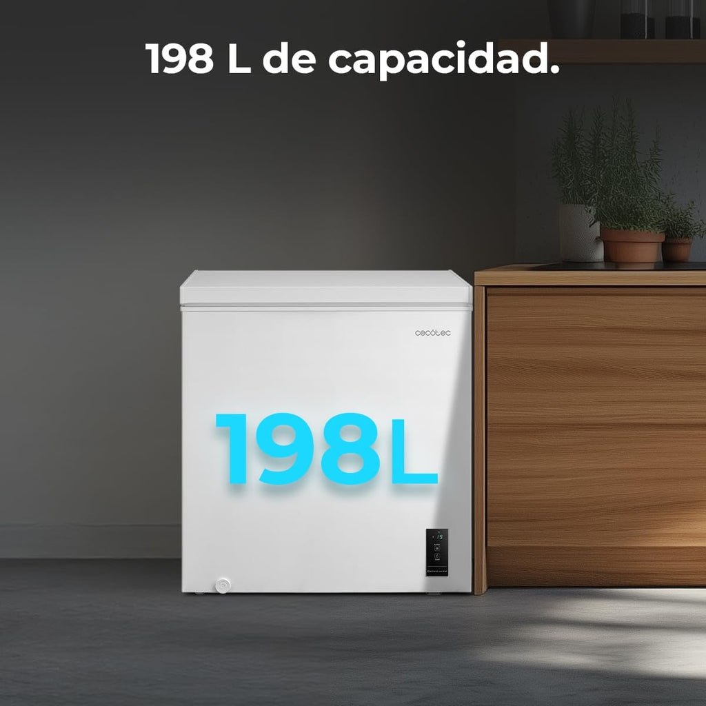 Cecotec Gefriertruhe 198L Bolero CoolMarket Chest 198P White E. Korb mit Griffen, Elektronische LED-Steuerung, UltraContact D-Cool, Dual Function, ZeroG Tür (80º-30º), Fast Freezing, Kompakt