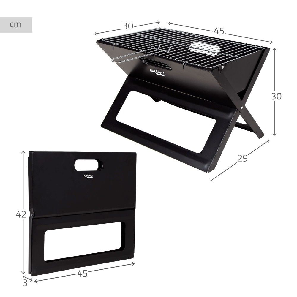 Barbacoa A Carbón Portátil Y Plegable Aktive, 45x29x30cm, De Acero, Con Asa De Transporte