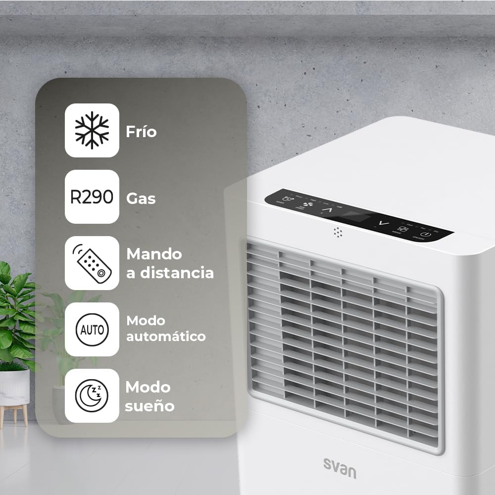 Svan Tragbare Klimaanlage, 9000 BTU. SAAP900F. Nur Kühlen, LED-Touch-Display, Timer, Fernbedienung, Fensterinstallationskit enthalten, Energieeffizienzklasse A