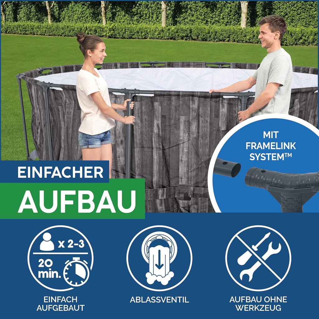 Bestway Steel Pro MAX Frame Pool – Rund (366 x 100 cm, inkl. Filterpumpe, Holzoptik)