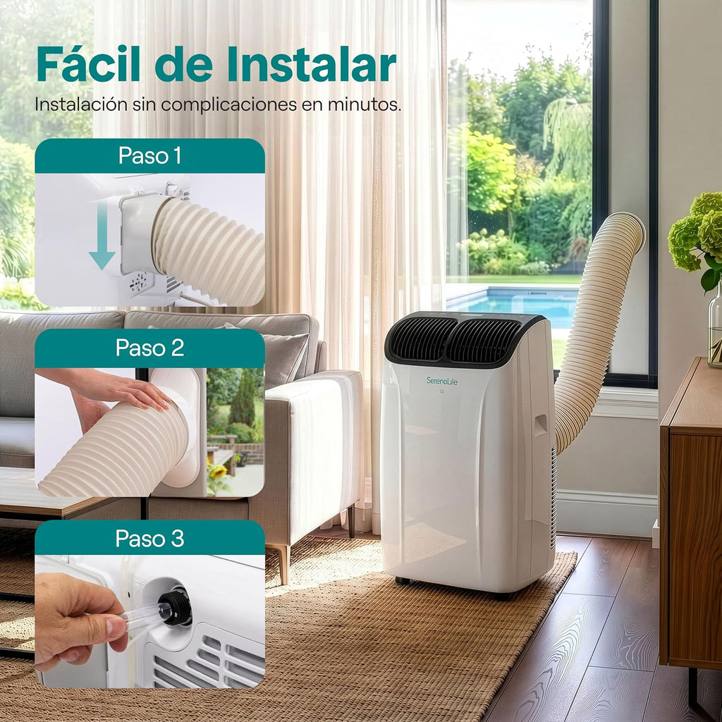 SereneLife Aire Acondicionado Portátil 14000 BTU con WiFi, Climatizador 3 en 1 Frío, Ventilación y Deshumidificador, Smart con Kit de Ventana, para Hogar y Oficina