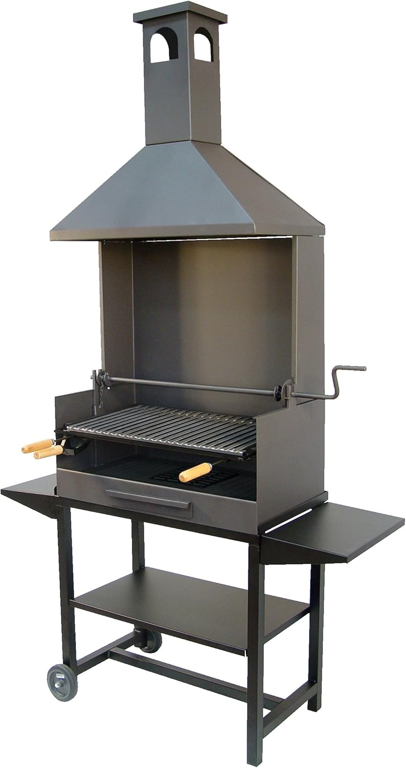 Imex El Zorro – Schornsteingrill mit Metallablagen | 61x40x217 cm | Verstärkter Stahl mit Edelstahlrost und Rauchfang | Ideal für Gärten, Höfe und Terrassen