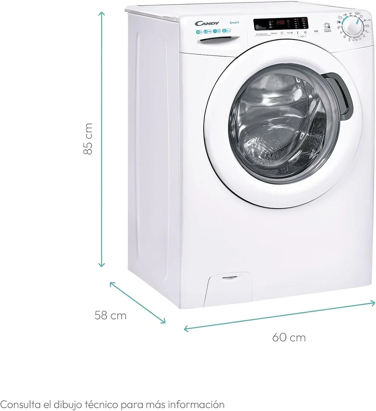 Candy Smart CS 14102DE/1-S, Washing Machine 10 kg, 1400 RPM, Digital Display and Control, NFC Technology, Voice Assistant, 15 Cycles, 5 Fast, Easy Ironing, Delay Start 24H, KG Detector, 81 DB, White