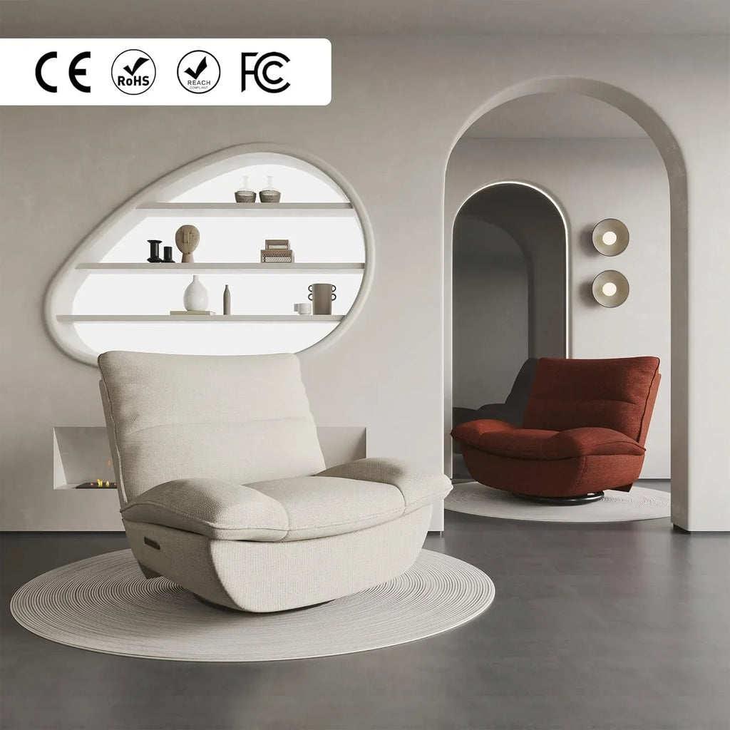 FLEXISPOT XC6 Sillón Relax, Sófa Giratorio con Función Balancín, Sillon TV con Respaldo Ajustable, Silla Reclinable para Dormitorio, Salón y Cine en Casa (Beige)