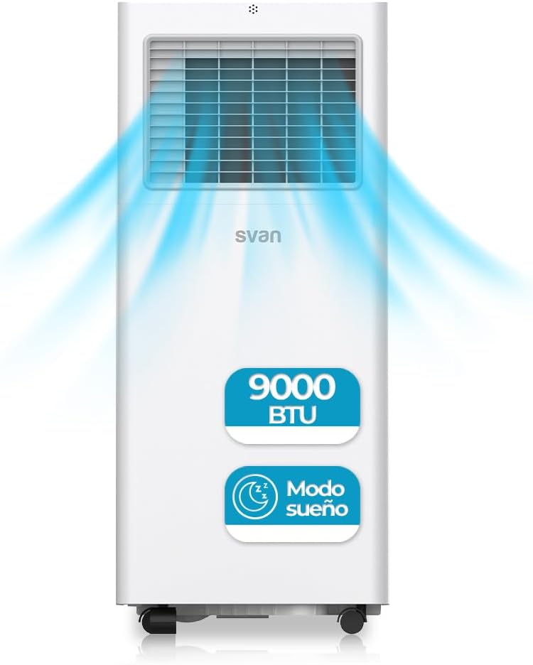 Svan Tragbare Klimaanlage, 9000 BTU. SAAP900F. Nur Kühlen, LED-Touch-Display, Timer, Fernbedienung, Fensterinstallationskit enthalten, Energieeffizienzklasse A