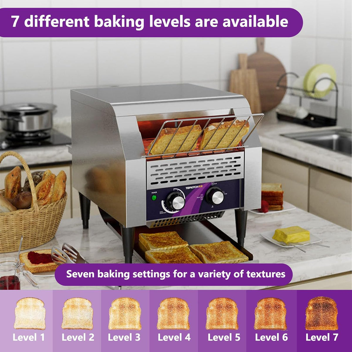 Kommerzieller Toaster, 150/300/450 Toastscheiben pro Stunde, mit Heizkettenförderung, robust, für kleine Theken