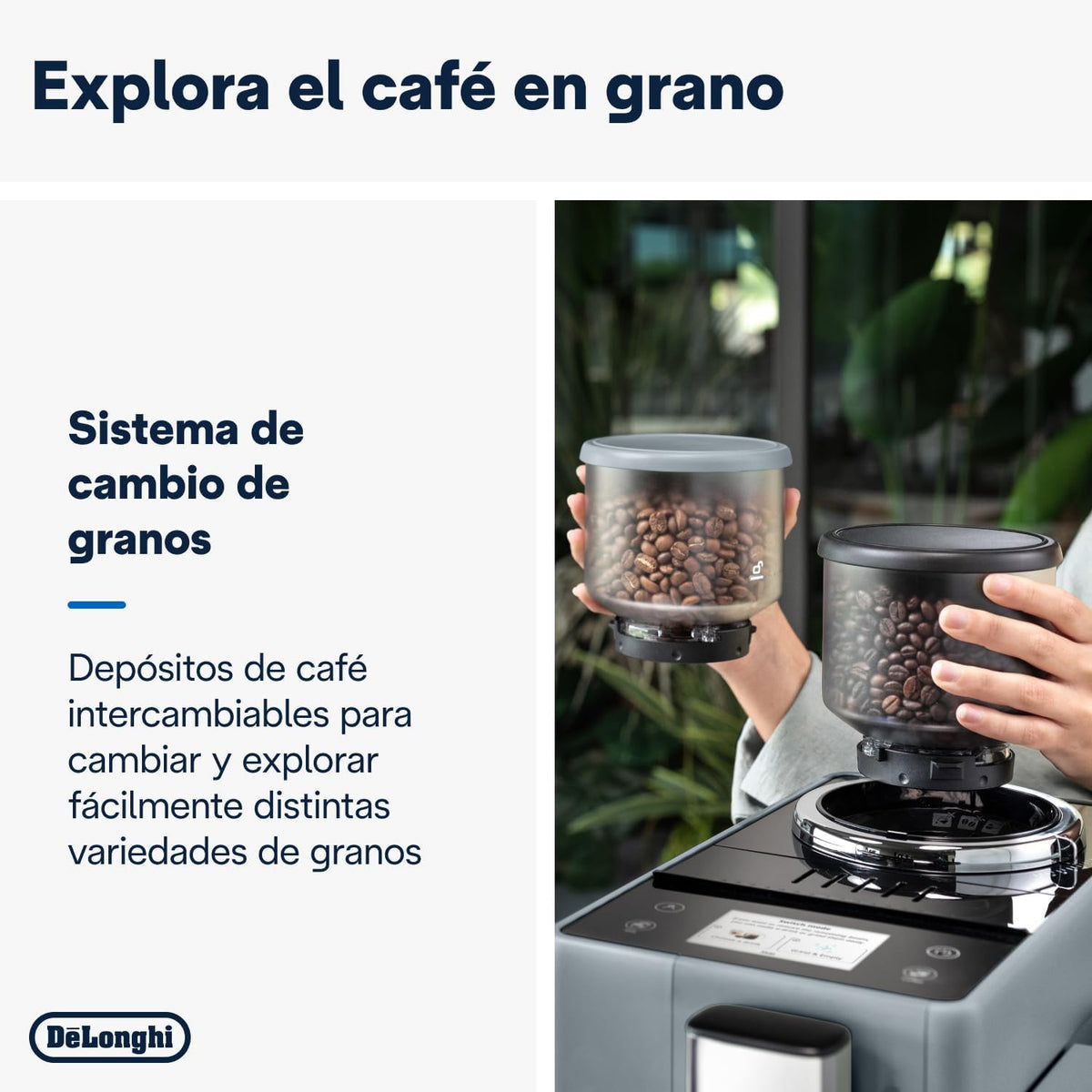 2026 De'Longhi Rivelia EXAM440.55.G, Cafetera Superautomática con LatteCrema Hot, Espumador de Leche Automático, Tamaño Compacto, 16 Recetas, Pantalla Táctil a Color, Gris