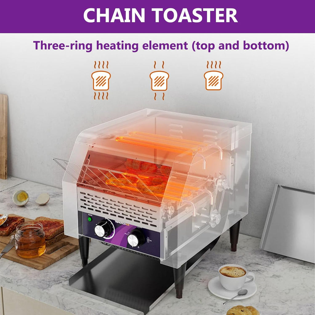 Kommerzieller Toaster, 150/300/450 Toastscheiben pro Stunde, mit Heizkettenförderung, robust, für kleine Theken