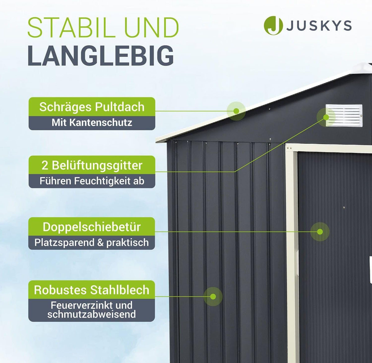 Juskys caseta metálica para Herramientas XL 9m³ con Techo a Dos Aguas, Puerta corredera y cimentación - 277 x 191 x 192 cm - Antracita - cobertizo metálico para jardín