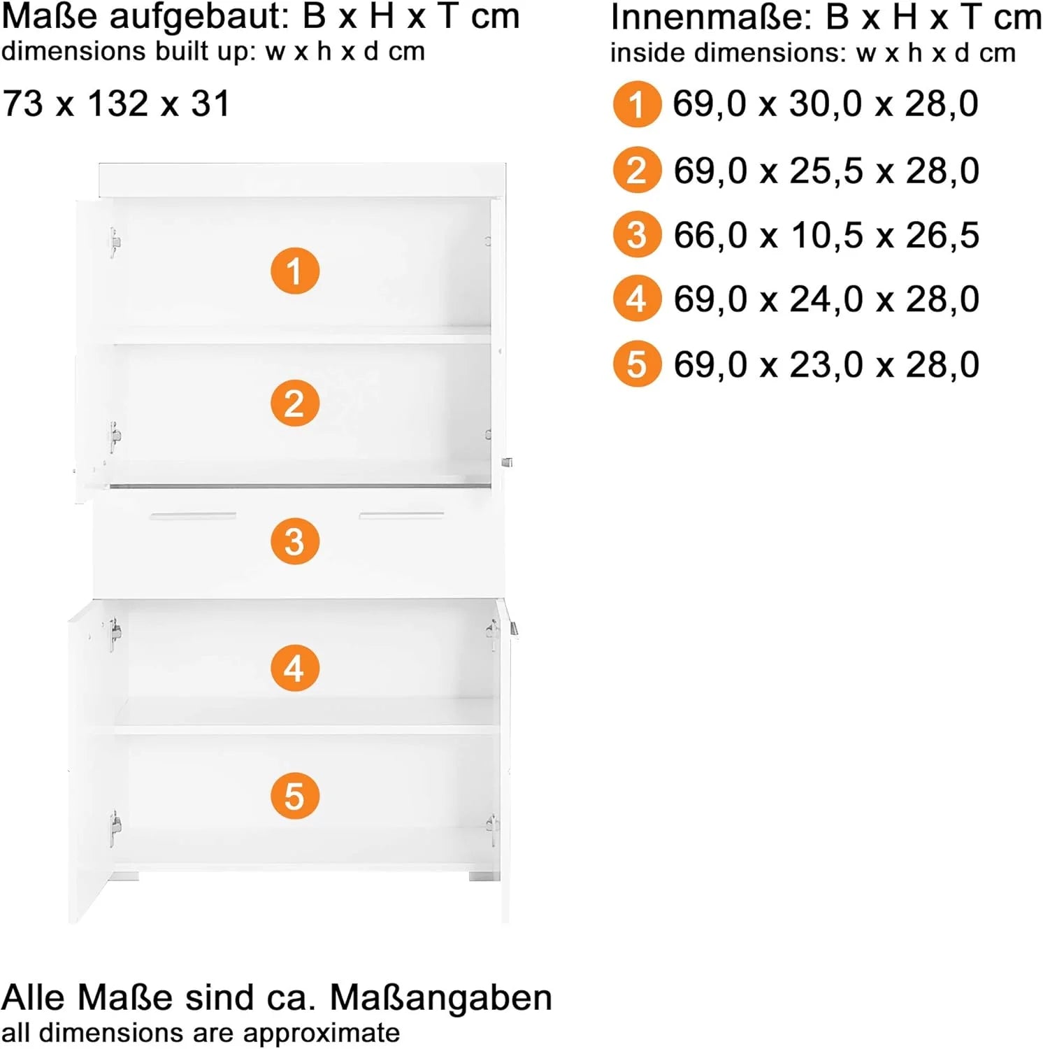trendteam smart living Hochschrank Bad Amanda, 73 x 132 x 31 cm, in Weiß und Hochglanz Weiß mit Schublade und viel Stauraum