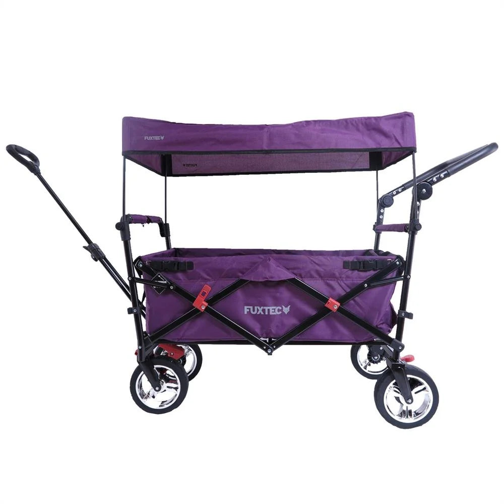 Bollerwagen FUXTEC FX-CT700, Carro Plegable Gris para el Transporte de niños, Ciudad, Campo, Playa o montaña - con Capota Anti-UV, asa de Empuje, Freno de Mano Delantero y Trasero, El Original