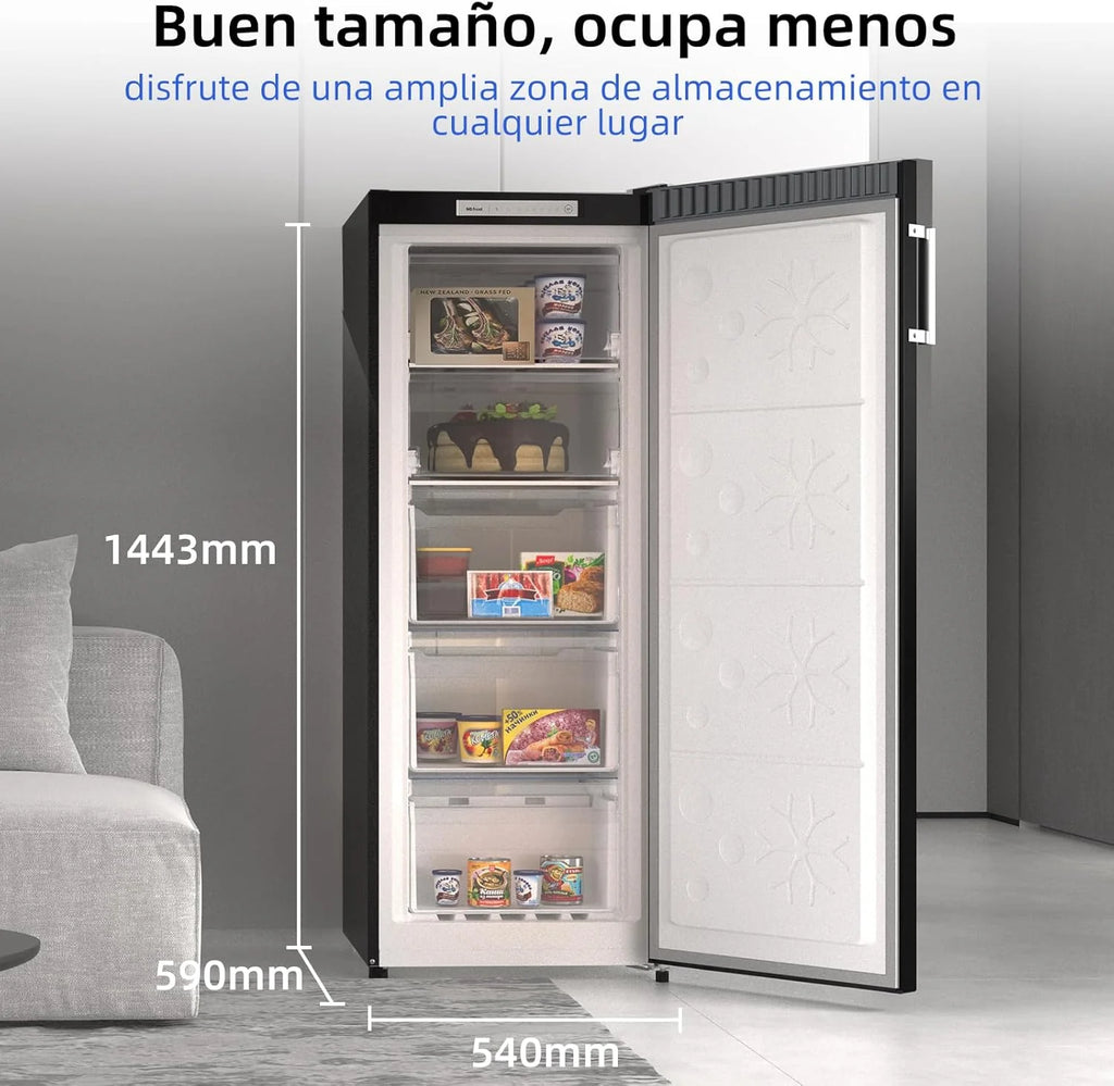 CHiQ Congelador Vertical No frost 166L,FSD166NE4E, Cajones XL, Control de Temperatura Electrónico, Puertas Reversibles, Silencioso, Ice Box, Color Inox Negro, Clase Energética E