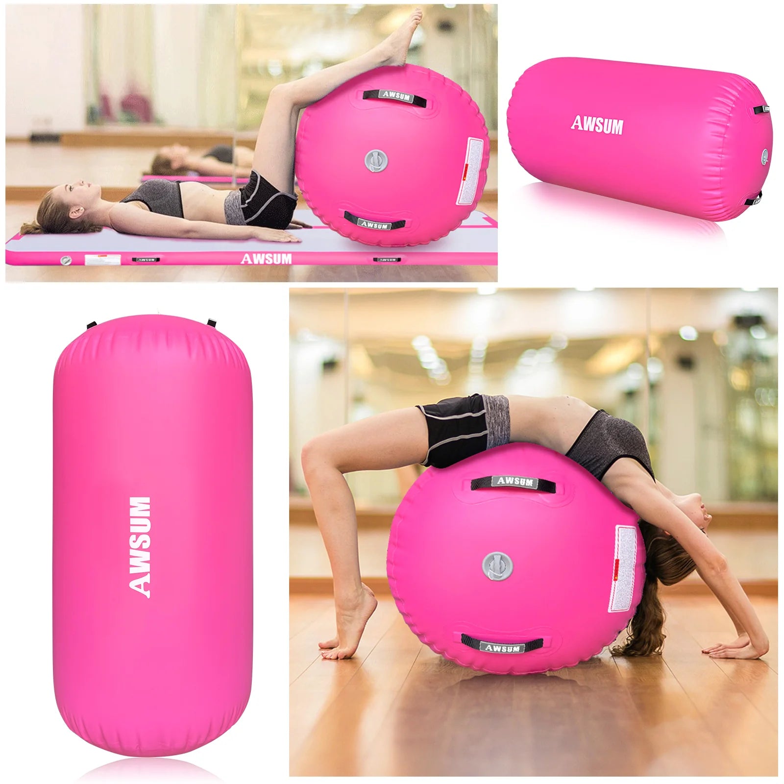 2025 Colchón de gimnasia inflable AWSUM – disponible en longitudes de 10, 13 o 16 pies, grosor de 4 pulgadas, pista de acrobacias con rodillo inflable y bomba eléctrica para casa o gimnasio