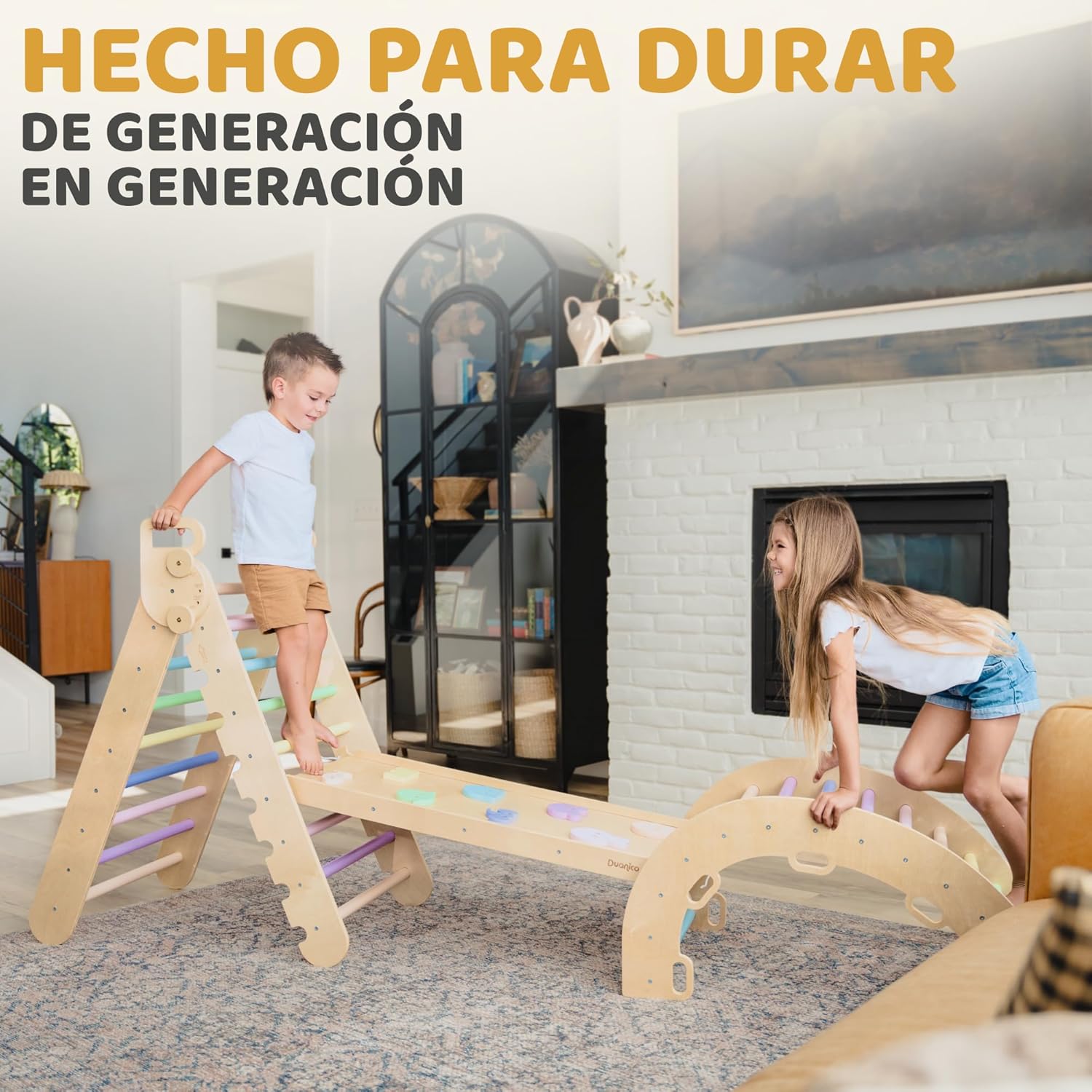 9-in-1 Montessori Pikler Dreieck Groß für 1-7+ Jahre, 5 verstellbare Winkel, Indoor und Outdoor Spielplatz aus Holz zum Klettern mit Pikler Bogen und Pickler Rampe für Kinder