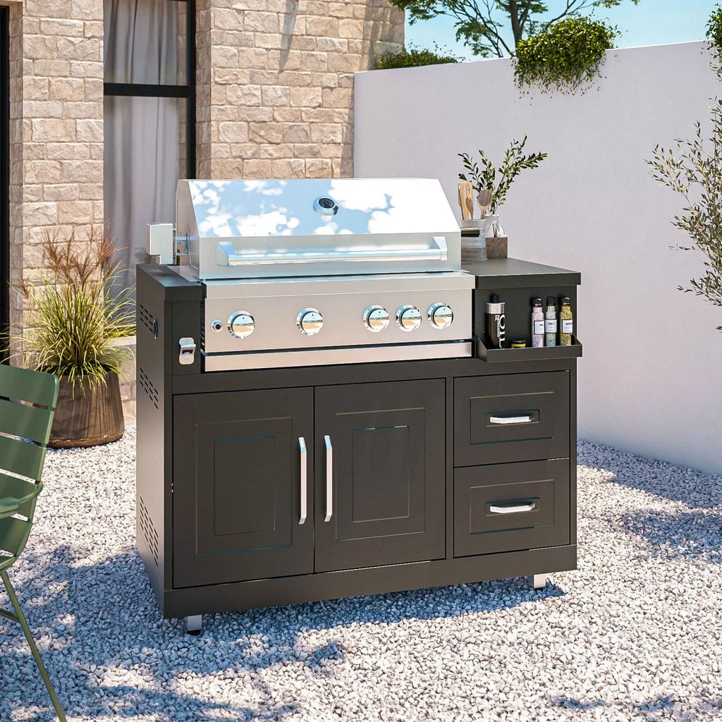 Mueble De Barbacoa A Gas Con 4 Quemadores Y Asador  Oviala