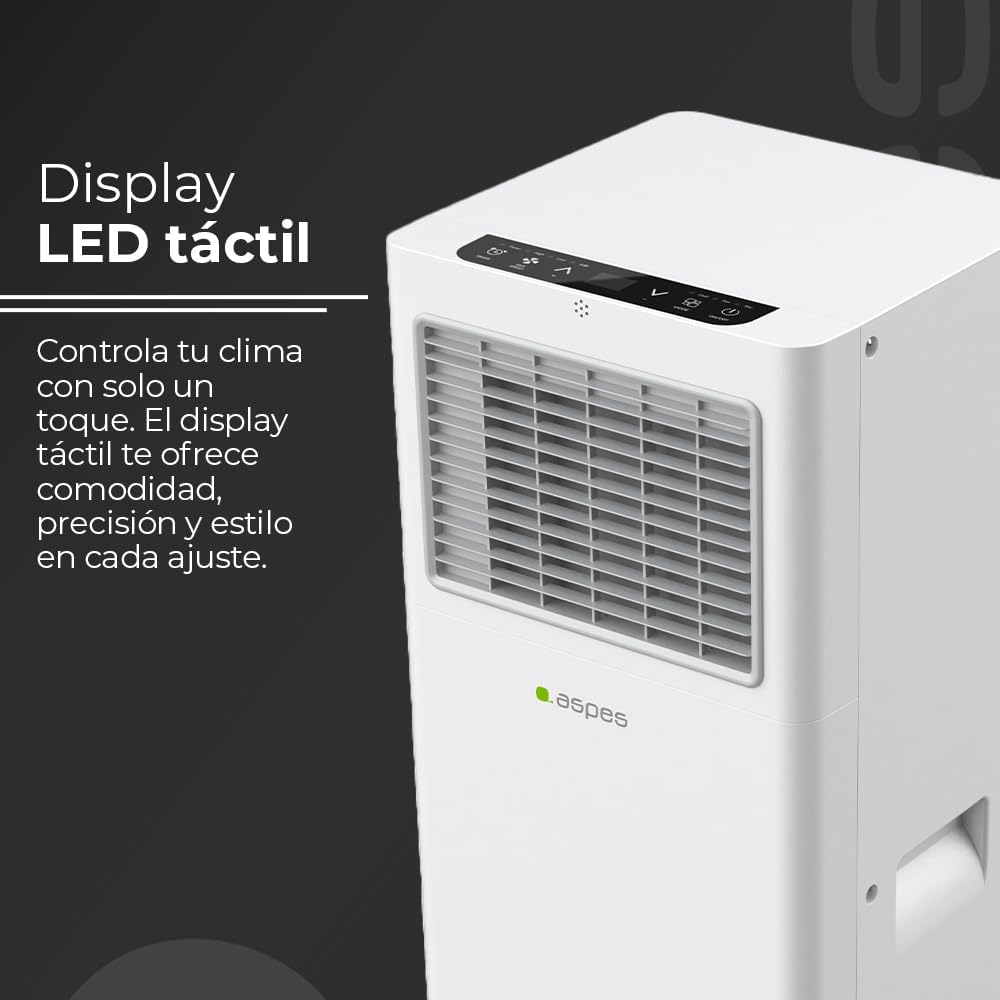 Aspes Mobile Klimaanlage, 9000 BTU. AAAP900F. Nur Kühlen, LED-Touch-Display, Timer, Fernbedienung, Fensterinstallationskit enthalten, Energieeffizienzklasse A