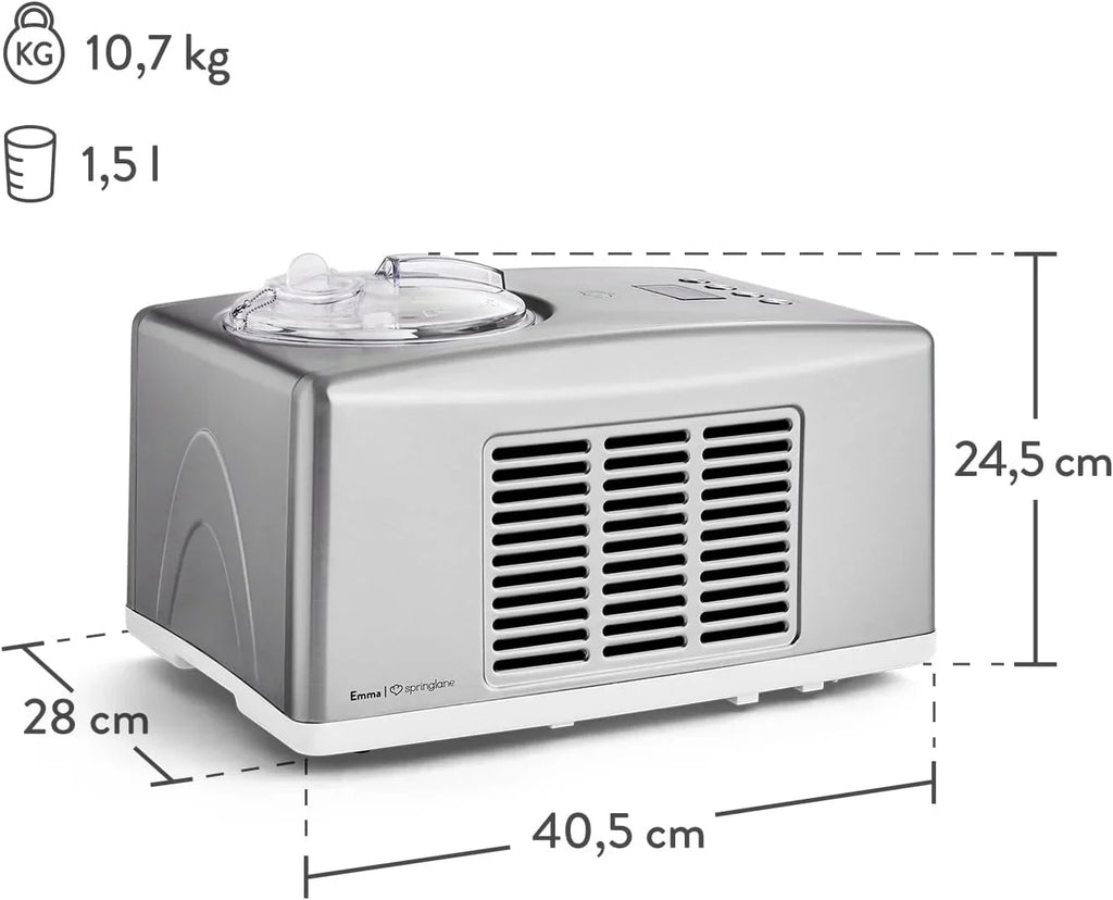 SPRINGLANE Homemade Ice Cream Maker EMMA, Ice Cream Maker, Fridge with Compressor 1.5L, Removable Container and LCD Display + Recipe Book