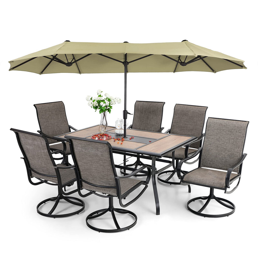 2025 Conjunto de mobiliario de jardín de 8 piezas con parasol, incluye 6 sillones giratorios con tela sling