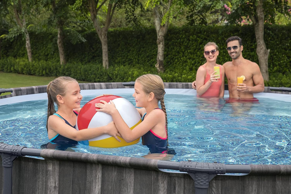 Bestway Steel Pro MAX Frame Pool – Rund (366 x 100 cm, inkl. Filterpumpe, Holzoptik)
