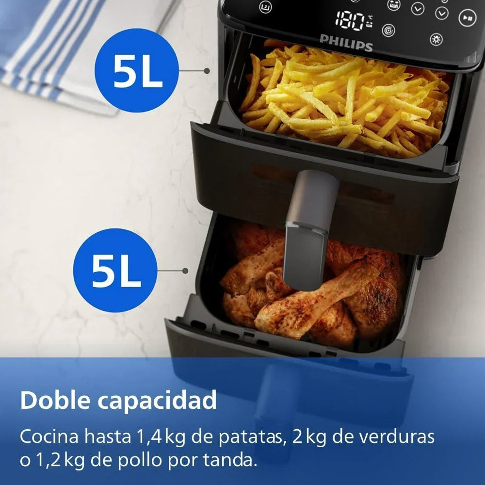 Philips Airfryer Series 4000 Double Vertical Basket 10L – RapidAir Technology, Sync, 2 Baskets at Once, 45% Less Space, PFAS Free Ceramic Coating, Viewing Windows (NA460/00)