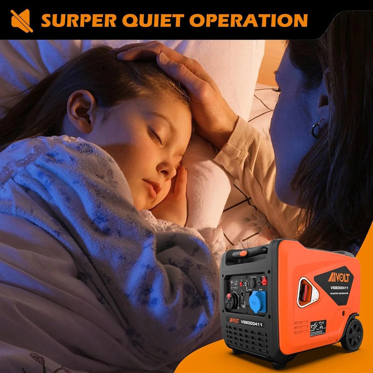 AIVOLT Silent Gasoline Inverter Generator 1400W with Outputs AC 230V/DC 12V/USB Type-A and Tank 2.5L - Portable for Outdoor Camping