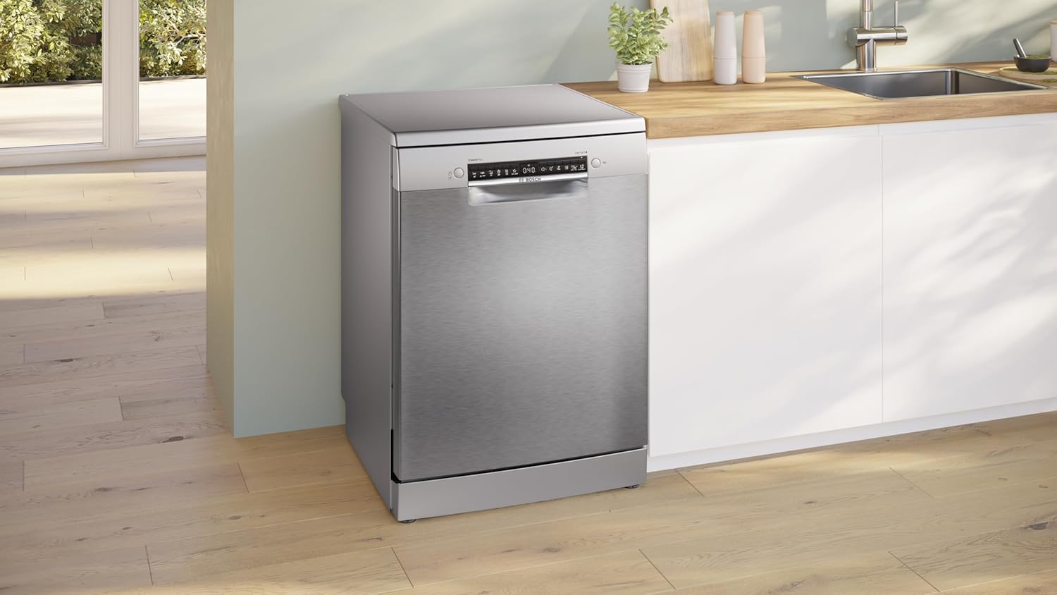 Bosch - Lavavajillas Libre Instalación, 60 cm, Serie 4, Home Connect, Motor EcoSilence, Acero, SMS4EMI06E