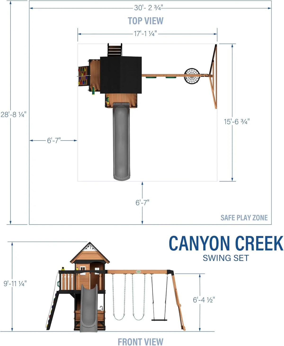 2025 Backyard Discovery Canyon Creek Set de Juego Exterior en Madera de Cedro con Tobogán, Casa en el Árbol, Columpios y Pared de Escalada
