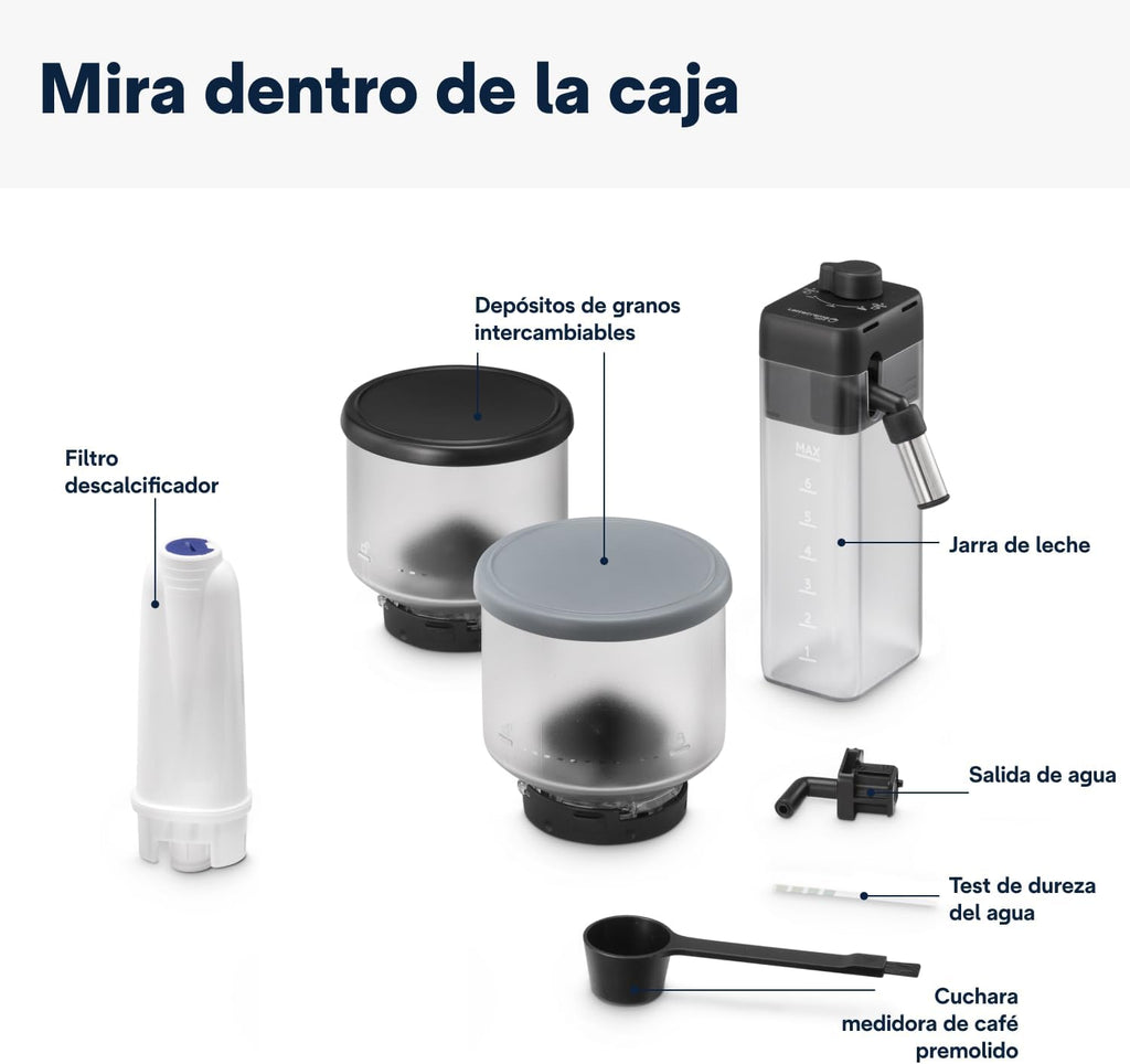 2026 De'Longhi Rivelia EXAM440.55.G, Cafetera Superautomática con LatteCrema Hot, Espumador de Leche Automático, Tamaño Compacto, 16 Recetas, Pantalla Táctil a Color, Gris