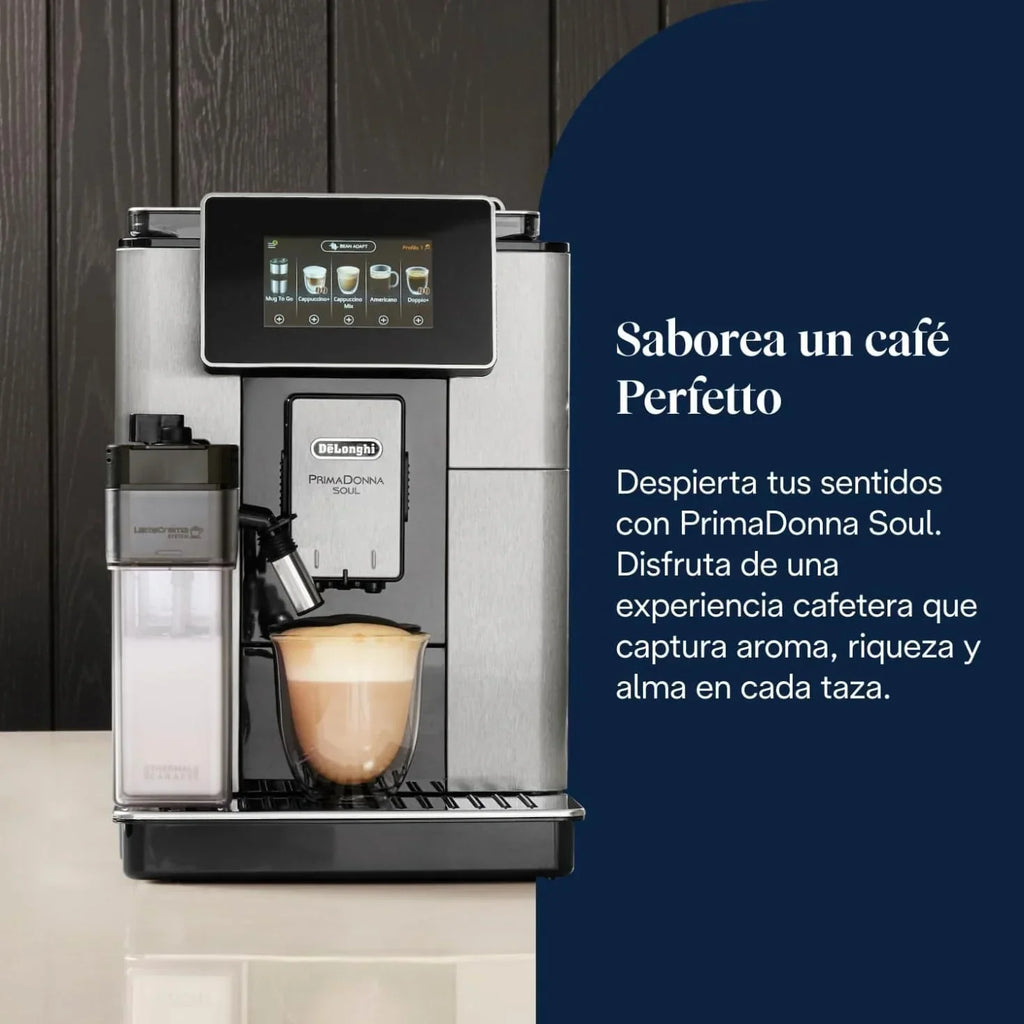 De'Longhi Perfetto Primadonna Soul ECAM612.55.SB Superautomatic Coffee and Cappuccino Coffee Maker with LatteCreme Milk System, Bean to Cup Technology, 18 Beverages, App Control
